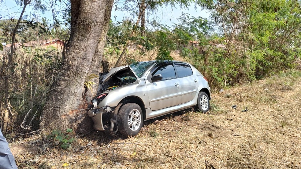 Mulher morre após colisão de veículo contra árvore na SP-215 em Descalvado — Foto: Rodrigo Oliveira/ Descalvado Agora
