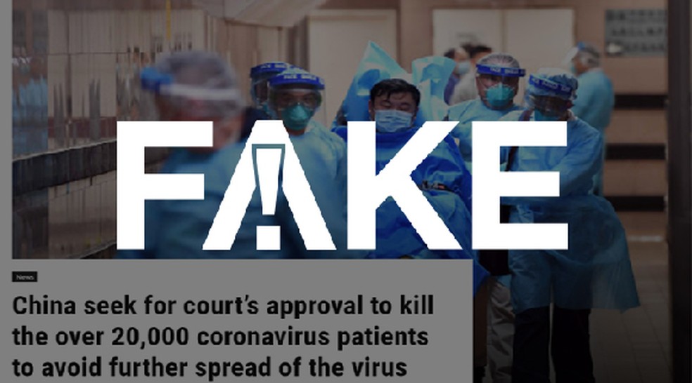 É #FAKE que China busca aprovação para matar 20 mil pacientes com coronavírus — Foto: G1 