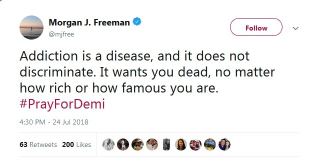 Morgan Freeman lamenta internação de Demi Lovato (Foto: Reprodução / Twitter)
