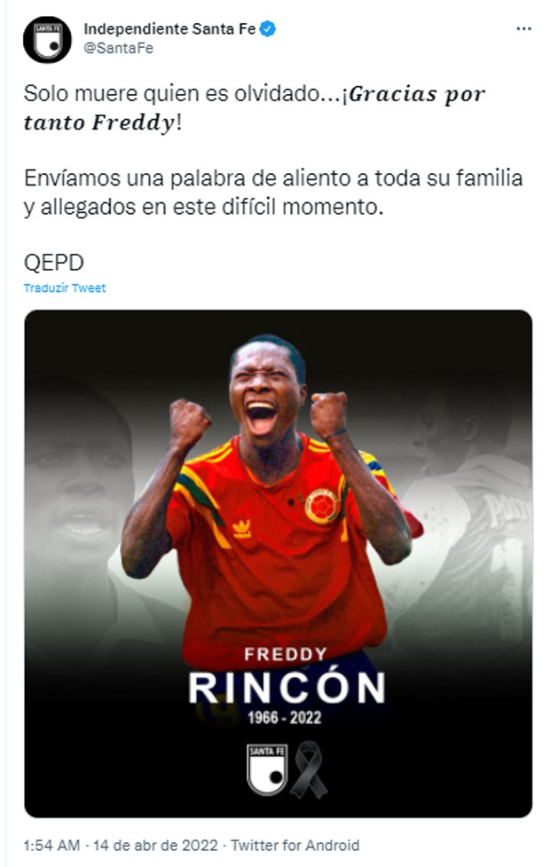 Morte de Freddy Rincón repercute na web (Foto: Reprodução)