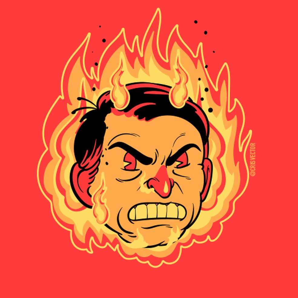 Charge do presidente Jair Bolsonaro com o rosto em chamas. Ele disse que colocaria "a cara no fogo" por ministro preso por suspeita de corrupção — Foto: Cristiano Siqueira