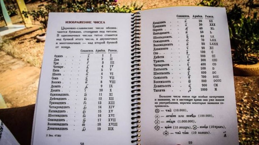Cartilha usada por descendentes de russos para alfabetizar os filhos na colnia  (Foto: Gilberto Leite/RDNews)