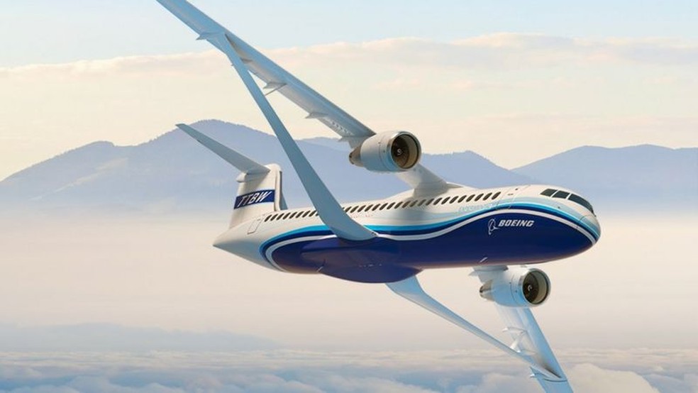 Projeto Transonic Truss-Braced Wing da Boeing — Foto: Boeing via BBC