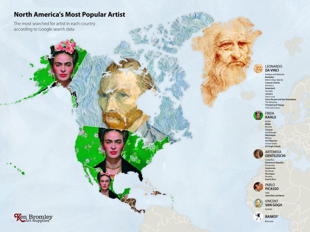 Na América do Norte, Frida Kahlo lidera as pesquisas de 10 países (Foto: Reprodução / Ken Bromley Art Supplies)
