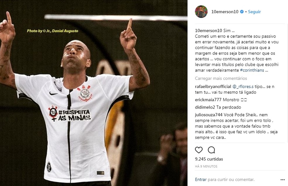 Emerson Sheik faz postagem após expulsão em Itaquera (Foto: Reprodução)