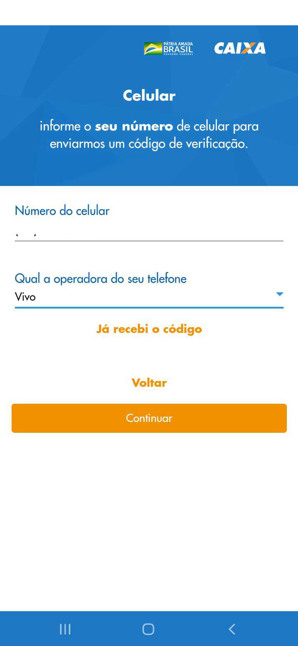 Página para cadastro no programa de auxílio emergencial de R$ 600 no aplicativo da Caixa — Foto: reprodução