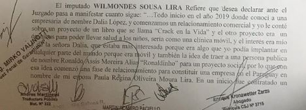 Trecho de depoimento de Wilmondes Sousa Lira — Foto: Reprodução