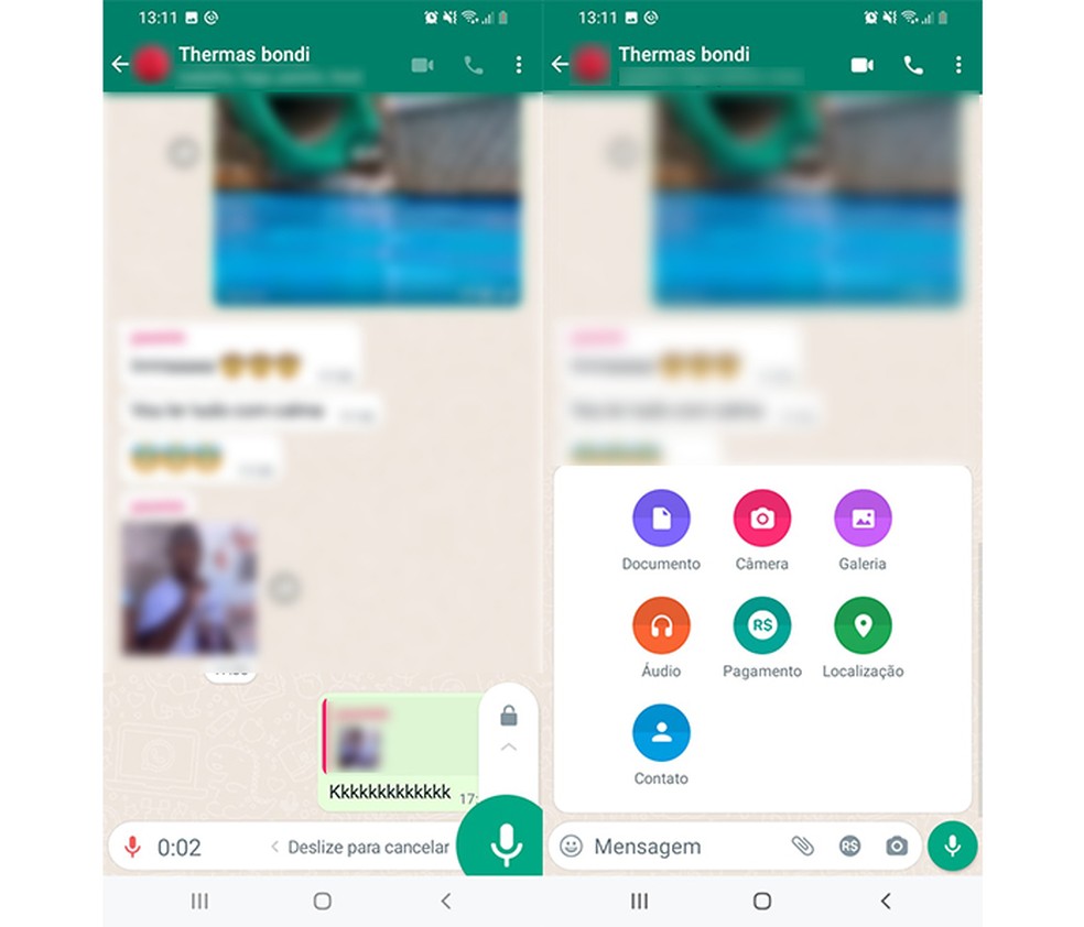 WhatsApp permite enviar mensagens em diversos formatos — Foto: Reprodução/Marcela Franco 