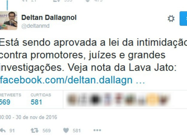 Deltan Dalagnoll publicou comentário sobre votação de emenda na Câmara dos Deputados  (Foto: Reprodução / Twitter)