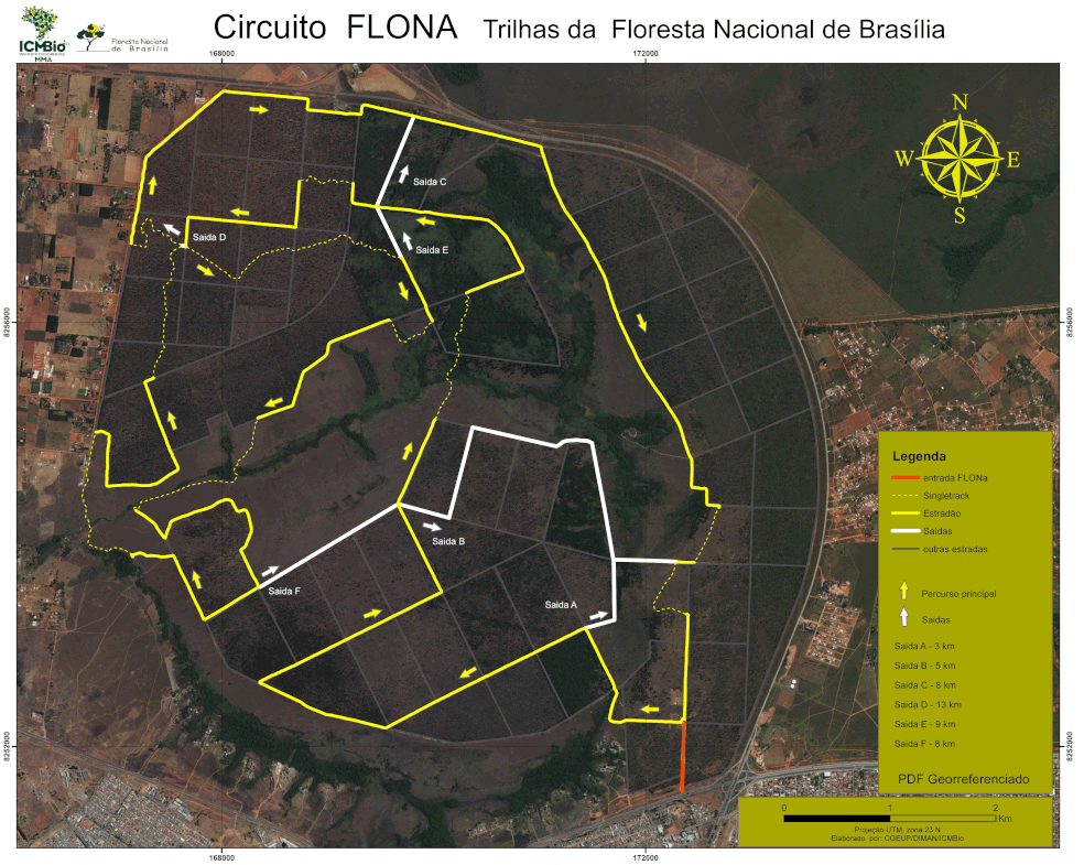 Mapa da trilha dentro da Flona — Foto: ICMBio