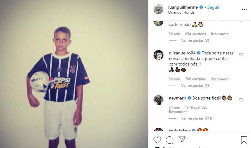 Neymar deseja sorte a Luan no Corinthians — Foto: Reprodução/Instagram