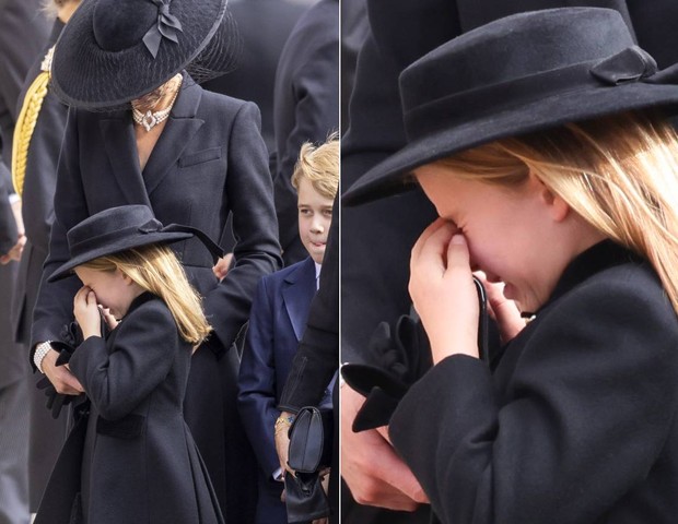 A princesa Charlotte  chora no funeral da avó, a Rainha Elizabeth II (Foto: Getty Images)