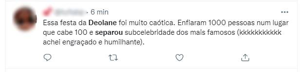 Separação entre famosos e subcelebridades em festa de Deolane Bezerra causa polêmica (Foto: Reprodução/Twitter )