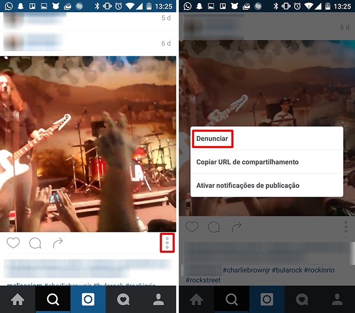 Instagram permite que usuário denuncie vídeos ofensivos ou que infrinjam as regras da rede (Foto: Reprodução/Elson de Souza)