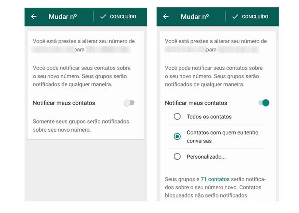 O usuário pode personalizar para quem enviar a notificação no WhatsApp (Foto: Reprodução/ Taysa Coelho)