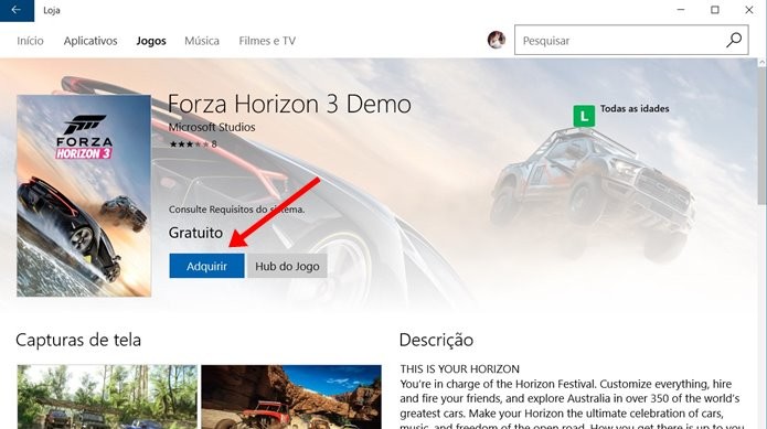 Download da demo de Forza Horizon 3 é gratuito (Foto: Reprodução/Felipe Demartini)