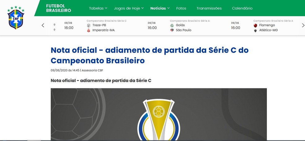 Nota oficial da CBF — Foto: Reprodução