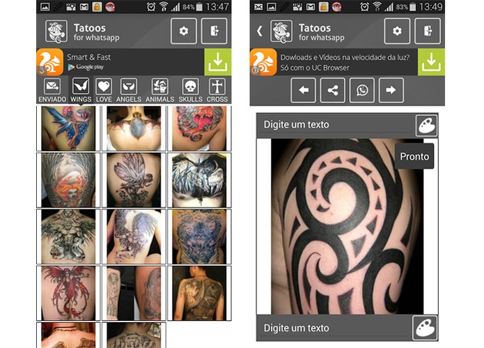 Aplicativo Android para conhecer novas tatuagens e compartilhar no WhatsApp (Foto: Reprodu??o/Barbara Mannara)