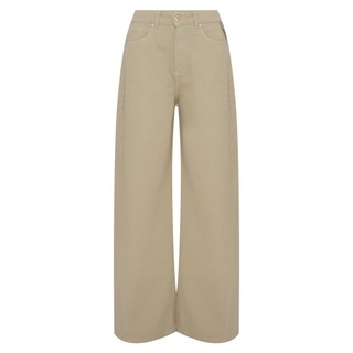 Calça wide pantalona de sarja com recorte cintura super alta BFF kaki, R$ 139,99