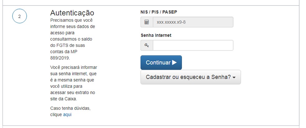 Coloque a senha que você usa para acessar o extrato do seu FGTS no site da Caixa — Foto: Reprodução/CEF