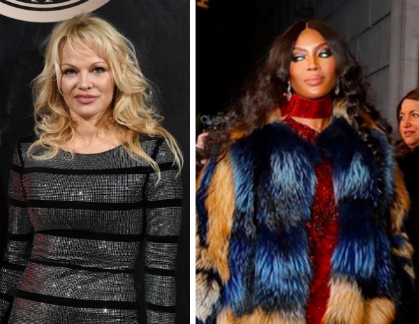 A atriz Pamela Anderson e a modelo Naomi Campbell vestindo um casaco de pele (Foto: Getty Images/Instagram)