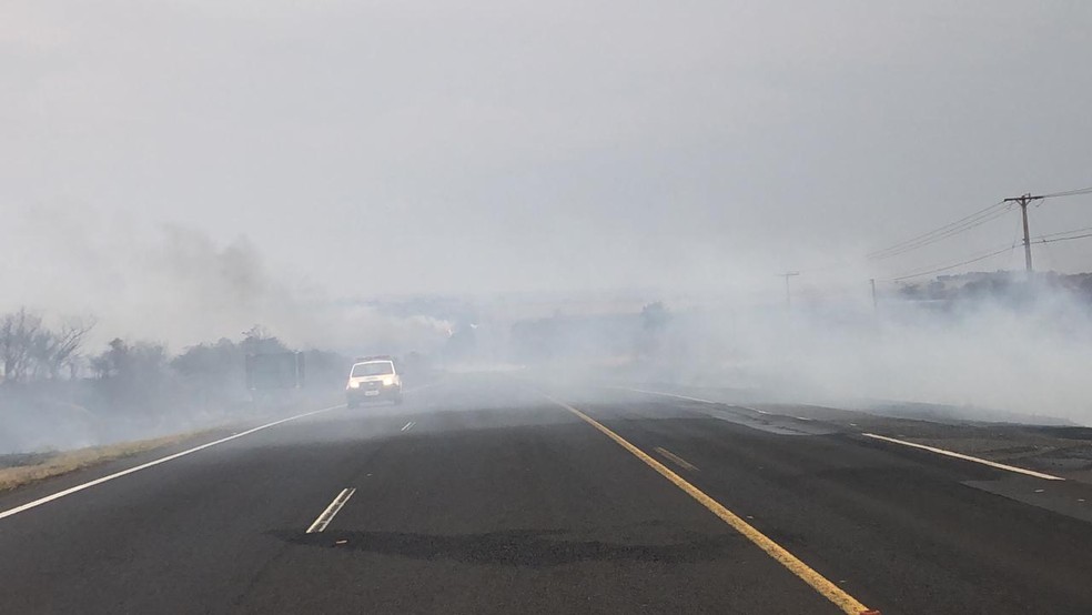 Incêndio na SP-284, em Martinópolis — Foto: Murilo Antunes