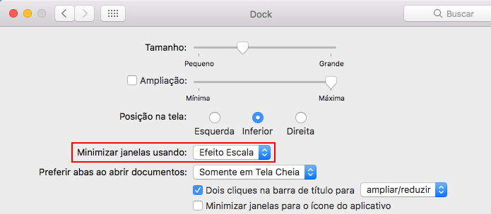 Ativando o efeito Escala nas configurações da Dock do macOS (Foto: Reprodução/Edivaldo Brito)
