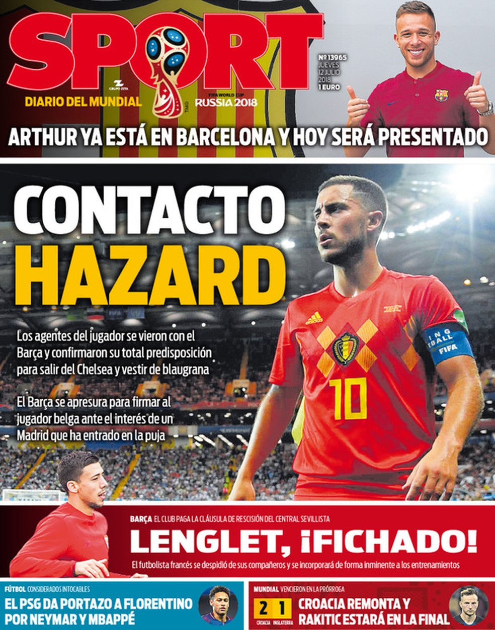Capa DiÃ¡rio Sport: Barcelona busca Hazard (Foto: ReproduÃ§Ã£o / Sport)