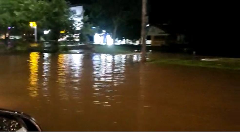 Trechos da Teotônio Segurado ficaram alagados — Foto: Tamyra Pinheiro/TV Anhanguera