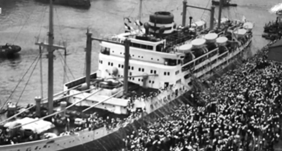 Primeiros navios a chegar ao Brasil com imigrantes japoneses.  — Foto: TV Morena/Reprodução