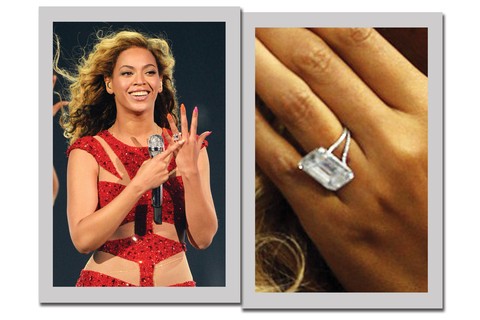 O anel de noivado de Beyoncé foi desenhado por Loarraine Scwarts e possui um enorme diamante de 18 quilates.