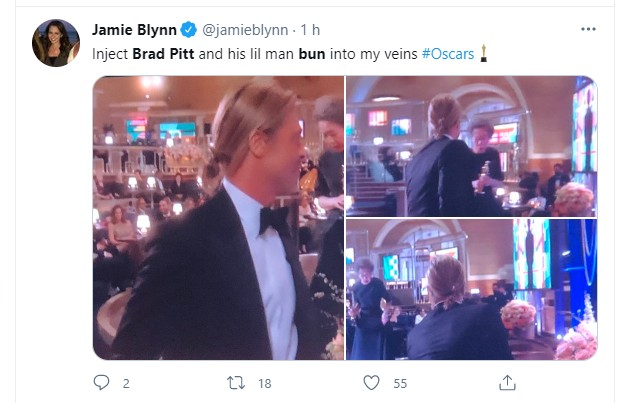 Internet reage a coque de Brad Pitt no Oscar 2021 (Foto: Reprodução Twitter)