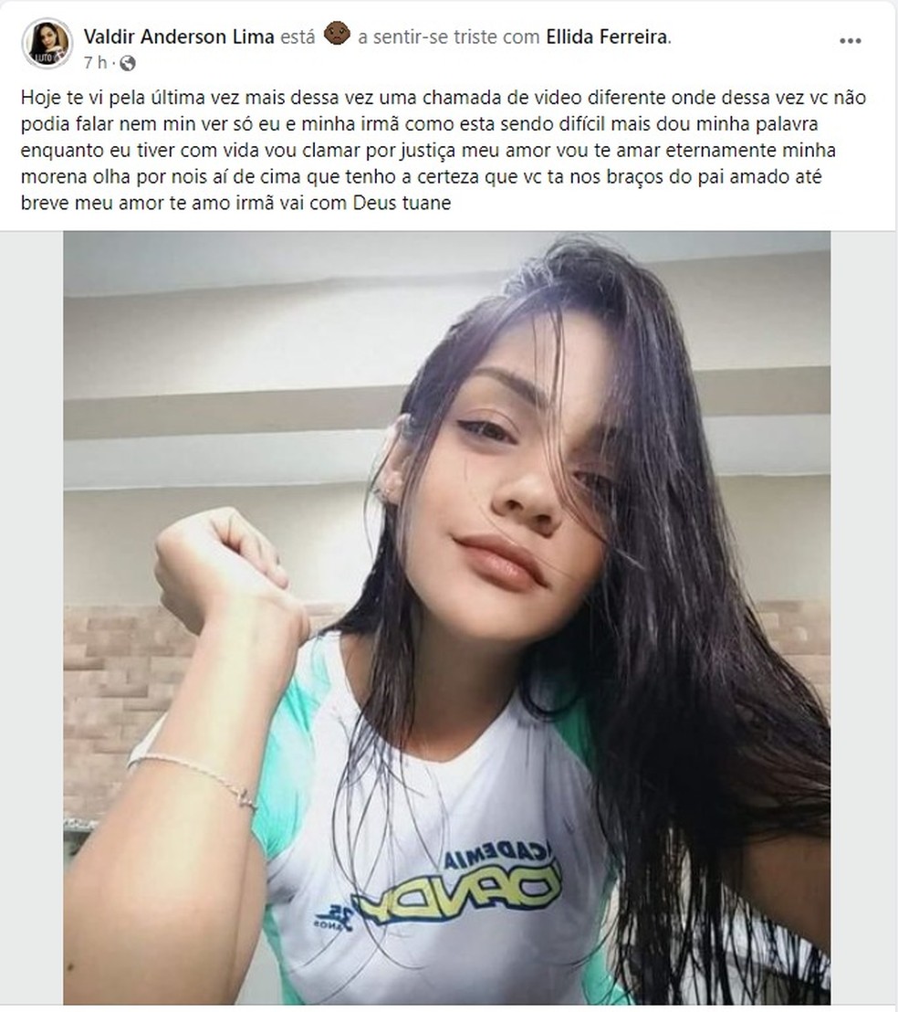 Irmão de Ellida Ferreira lamenta a morte da professora — Foto: Reprodução/Facebook