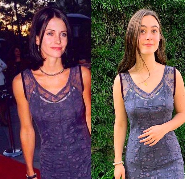 A foto compartilhada por Courteney Cox com a filha adolescente usando um vestido utilizado por ela há 21 anos (Foto: Instagram)