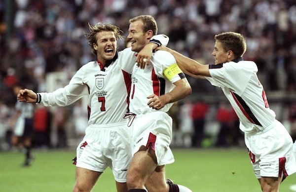 Os três principais jogadores da Inglaterra na Copa do Mundo de 1998: David Beckham, Alan Shearer e Michael Owen (Foto: Getty Images)