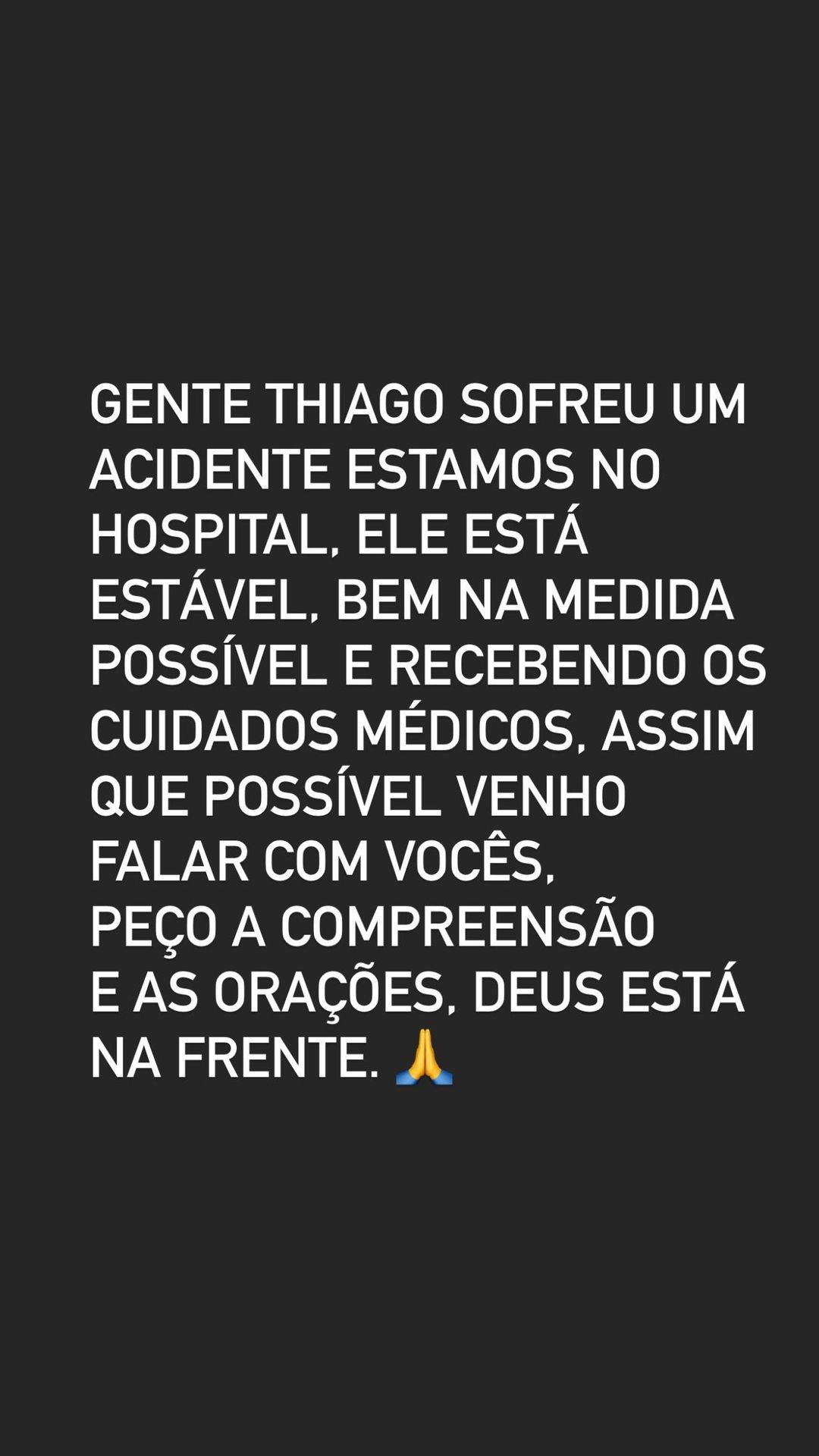 Assessoria informa estado de saúde do cantor Thiago Costa (Foto: Reprodução / Instagram)