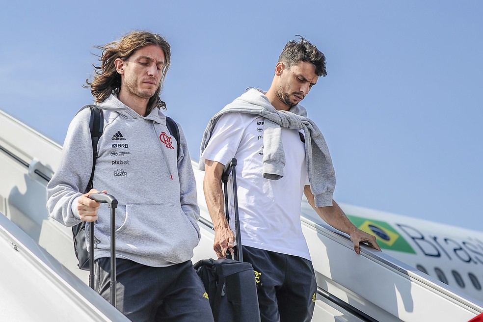 Filipe Luís e Rodrigo Caio, jogadores do Flamengo — Foto: Marcelo Cortes/Flamengo