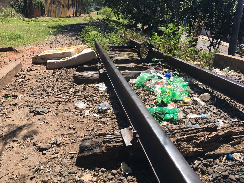 Ferrovia está abandonada na região de Presidente Prudente — Foto: Aline Costa/G1