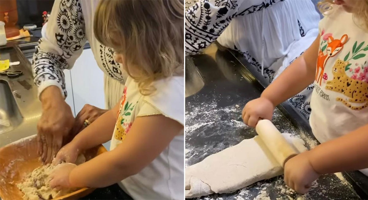 João Vitti mostra Clara Maria amassando massa de pão (Foto: Reprodução/Instagram)