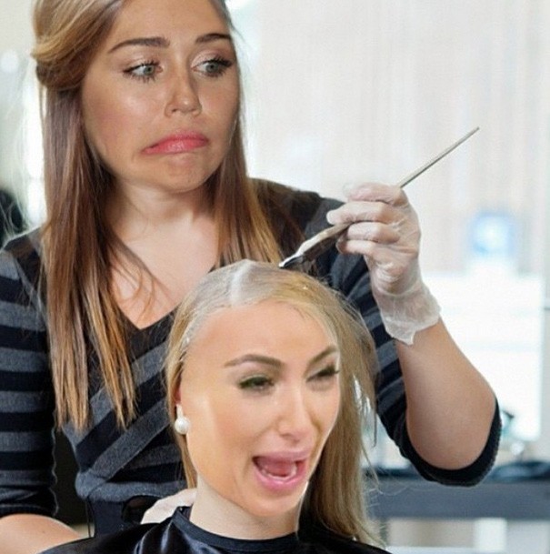 Montagem feita por Miley Cyrus sobre Kim Kardashian (Foto: Instagram)