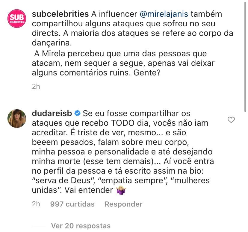 Duda Reis fala de ataques que sofre nas redes sociais (Foto: Reprodução/ Instagram)