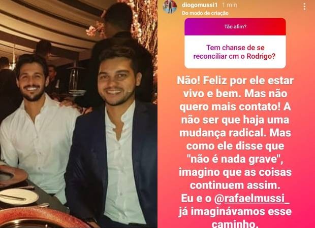Diogo Mussi nega reconciliação com Rodrigo Mussi (Foto: Reprodução/Instagram)