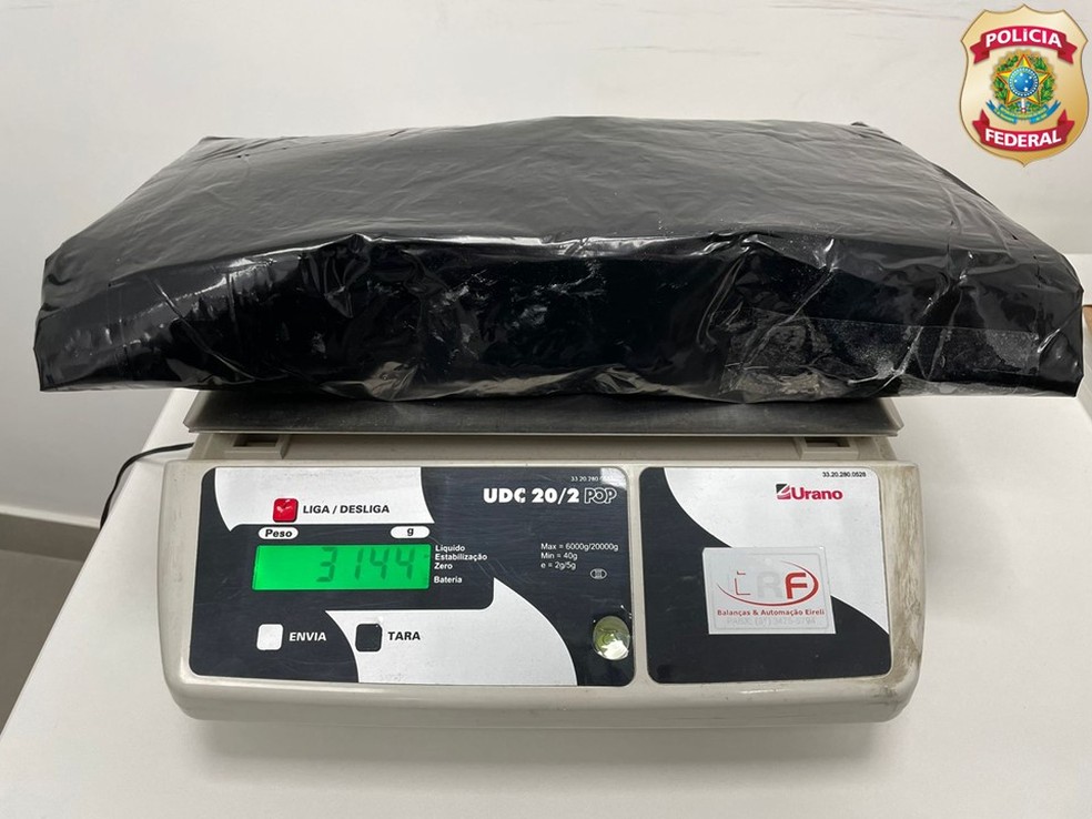Cerca de três quilos de cocaína estavam em fundo falso de mala — Foto: Polícia Federal/Divulgação