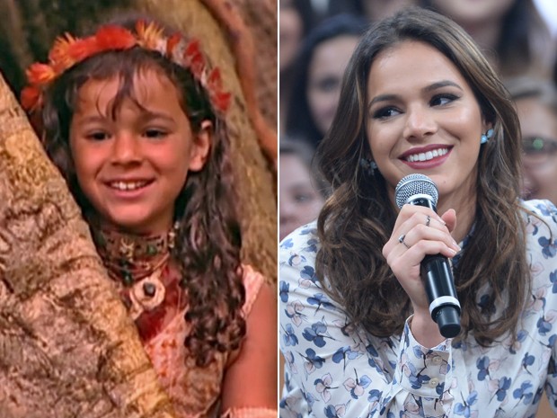 À esquerda, Bruna Marquezine como uma índia em 2004 e, à direita, em momento de 2015 (Foto: Vídeo Show / Zé Paulo Cardeal / TV Globo)