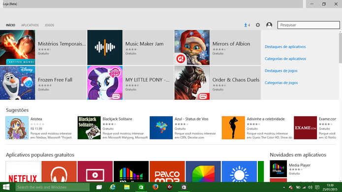 Windows 10 deve trazer nova loja de aplicativos mais organizada (Foto: Reprodução/Elson de Souza)