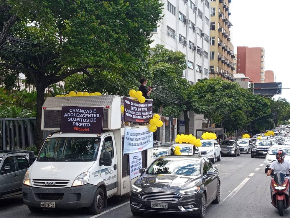 Carreata em favor da ado??o partiu da Pra?a do Papa em dire??o ao Tribunal de Justi?a, no bairro Serra, na Regi?o Centro-Sul de BH ? Foto: Gl?ucio Nogueira / TV Globo