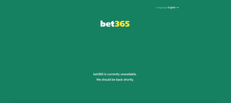 Bet365 está fora do ar nesta terça-feira (26) e exibe mensagem de erro no site — Foto: Reprodução/Bet365