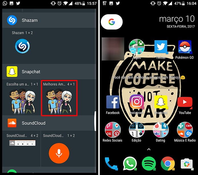 Snapchat para Android pode criar atalho com melhore amigos, mas eles precisam ter Bitmoji (Foto: Reprodução/Elson de Souza)
