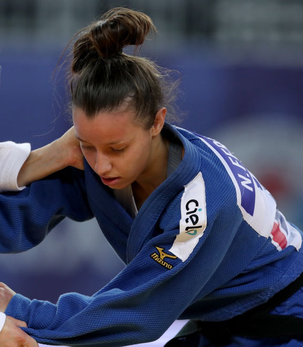 Natasha Ferreira no Grand Prix Zagreb 2021, em setembro: neste sábado, 16/10, ela foi eliminada nas quartas no Grand Slam de Paris — Foto: Igor Kralj/Pixsell/MB Media/Getty Images