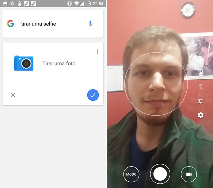 Google Now pode fazer selfie com aplicativo de câmera do celular (Foto: Reprodução/Elson de Souza)